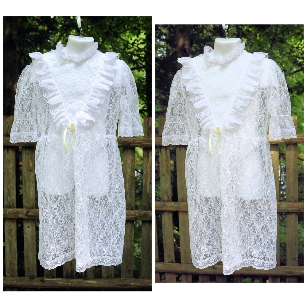 VTG Girls White Lace Dress 7/8 9/10 1st Communion